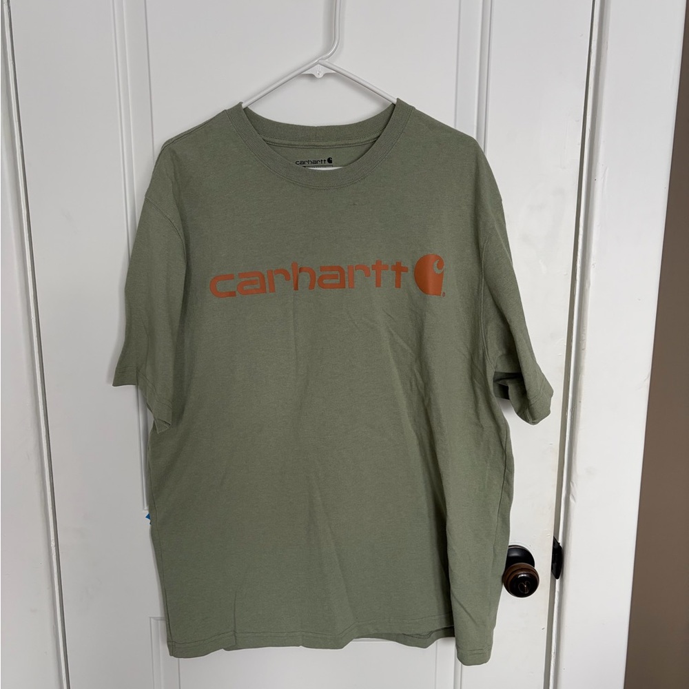 Carhartt Men's Olive Green Tee with Orange Logo